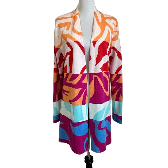 Soft Surroundings Color Burst Bold Floral Longline Open Front Cardigan Sz Medium - Picture 2 of 9